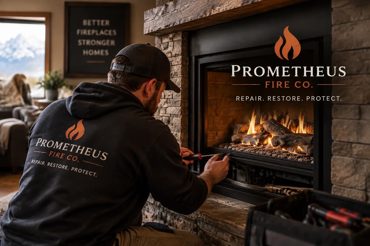 Fireplace craftsmanship by Prometheus Fire Co.